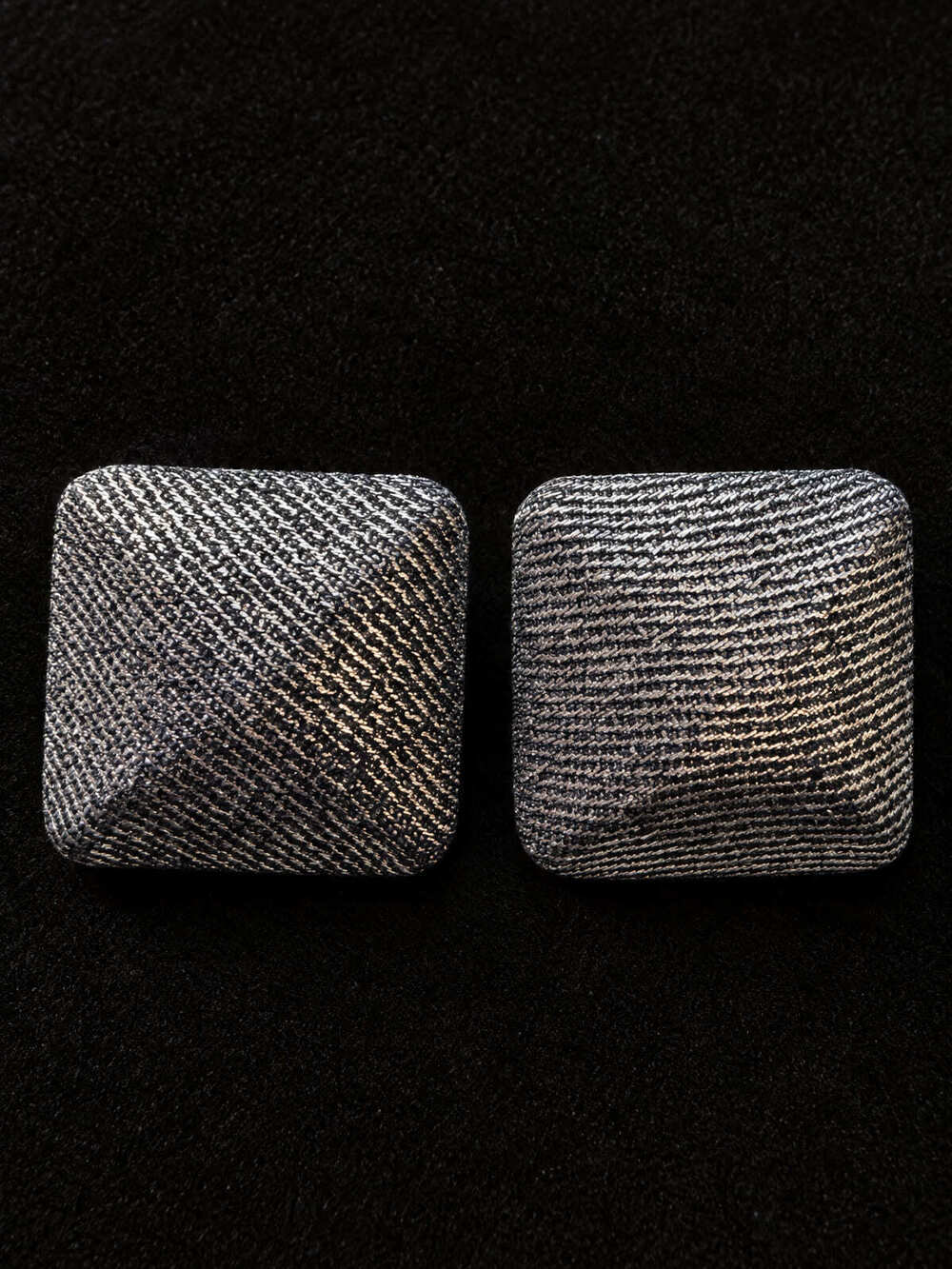 ⚜️ Square Post-Back Earrings | Metallic Woven Textile | Black & Metallic 💗